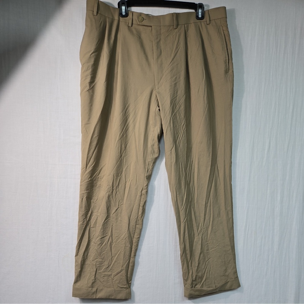 Lauren Ralph Dress Pants Men's 40x30 Tan Wool Pleated Total Comfort Cuff